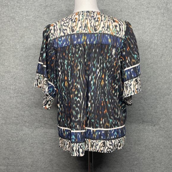 Democracy Womens Large Boho Top Black Multi Colored Beaded Wood Tassel V Neck - Picture 6 of 10